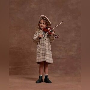 Rylee + Cru Longline Coat Girls 4-5y in Grey Plaid